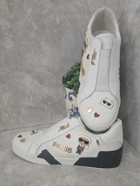 Karl Lagerfeld Paris Mavise Embellished White Slip-On Sneakers Size 9
